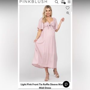 VGUC Pink Blush Light Pink Front Tie Ruffle Sleeve Maternity Midi Dress